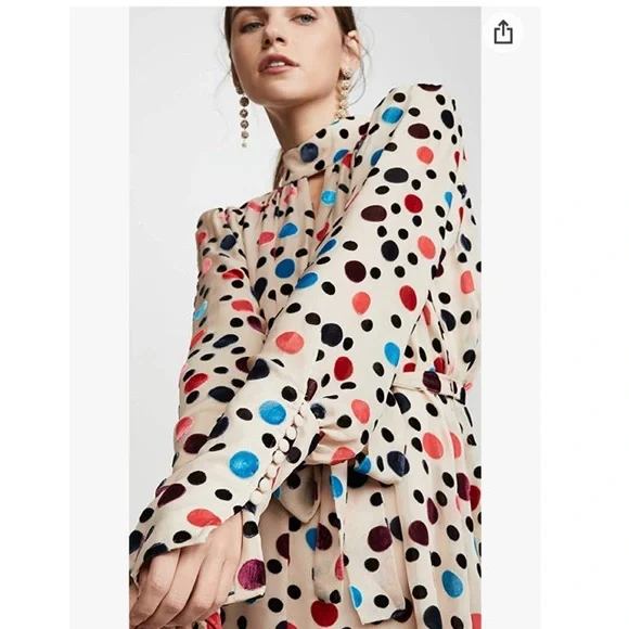 SALONI Tania Flocked Polka-Dot Dress